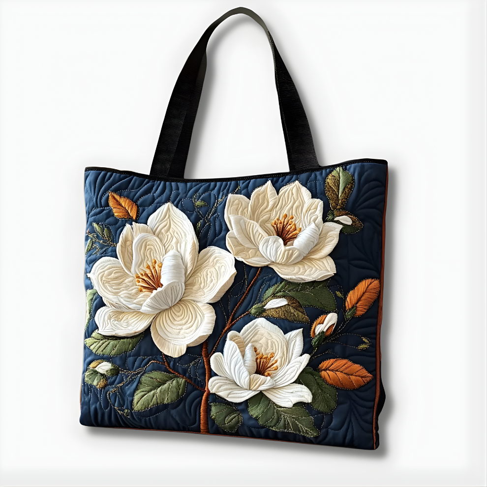 Midnight Magnolia Elegance | Handmade Quilted Tote